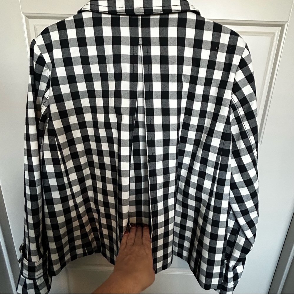 Ann Taylor Women's Black and White Plaid Pea Coat - Picture 3 of 6